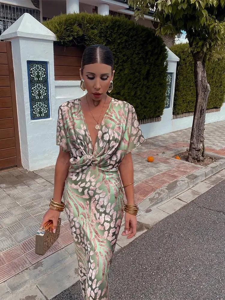 SATIN FLORAL MIDI DRESS FOR WOMEN