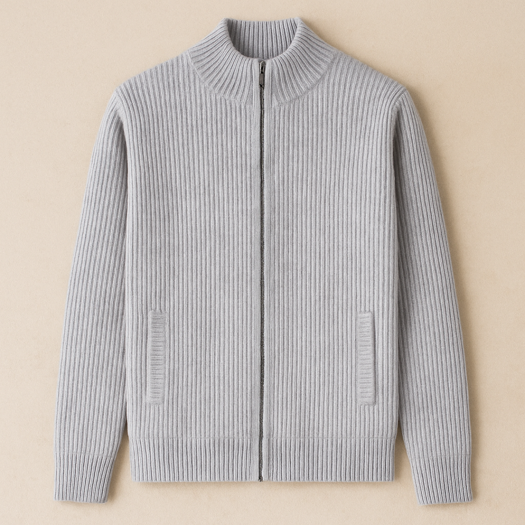 Elegant Cashmere Knitted Vest for Men – Soft, Breathable, Stylish Zip Design with Ribbed Structure and Side Pockets