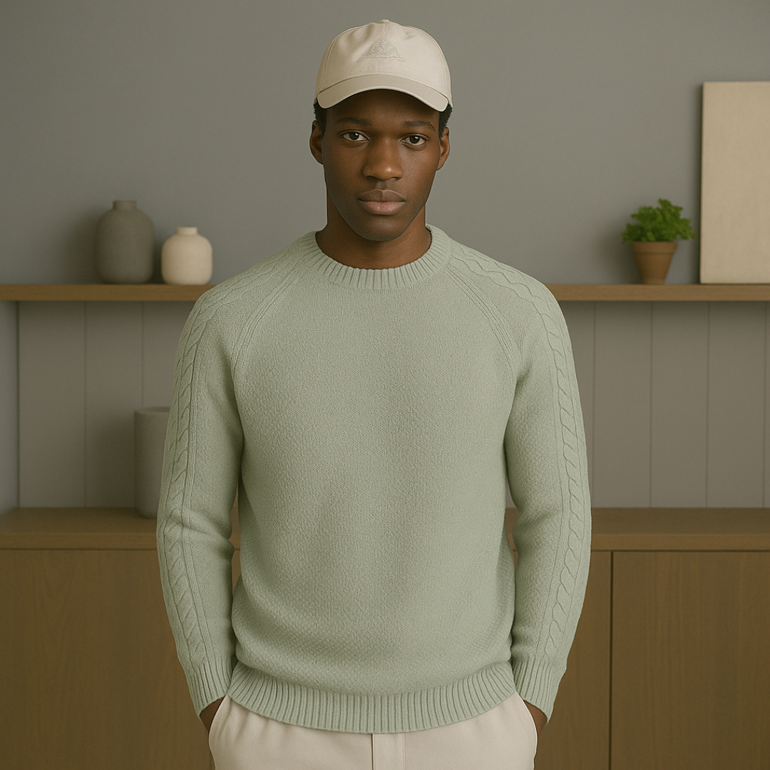 Elegant Cashmere Sweater for Men with Raglan Sleeves and Textured Knit – Luxurious Fit and Design