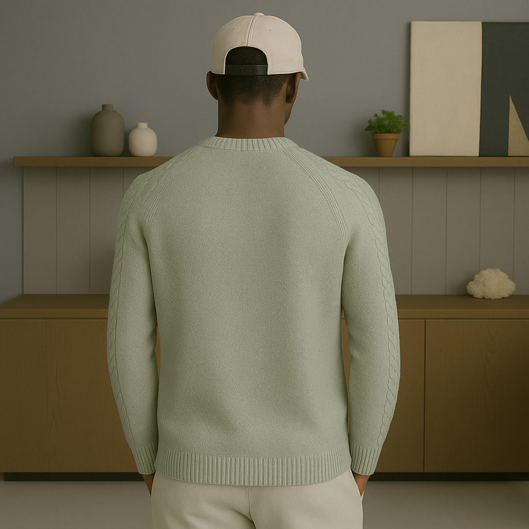 Elegant Cashmere Sweater for Men with Raglan Sleeves and Textured Knit – Luxurious Fit and Design