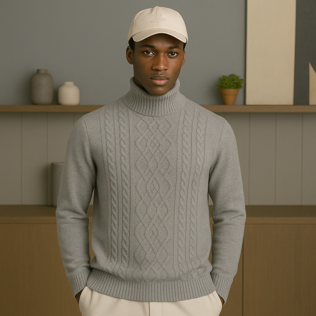 Elegant Cashmere Turtleneck Sweater for Men – Cable Knit Design, Luxurious Warmth and Timeless Style