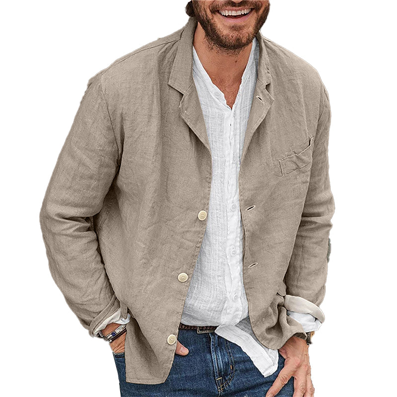 MEN'S LINEN CASUAL BLAZER WITH BUTTON FRONT