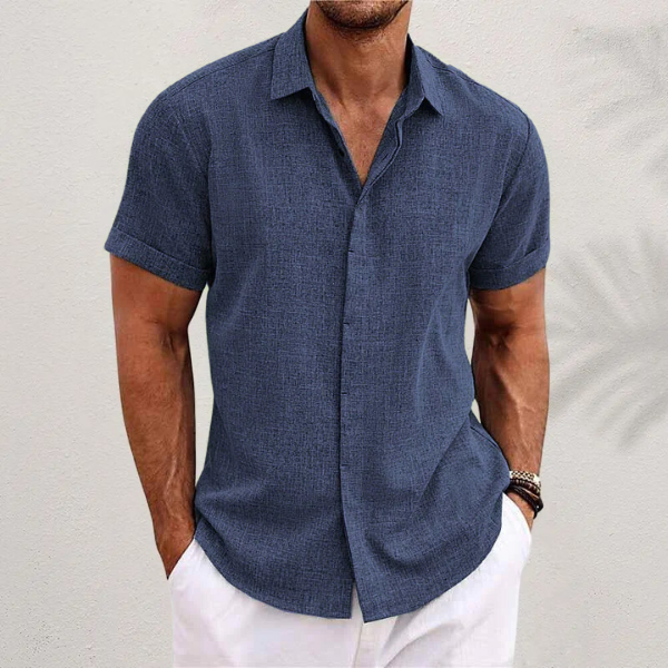 MEN'S LINEN BLEND SHORT SLEEVE CASUAL SHIRT