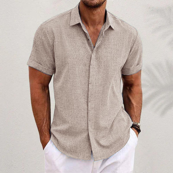 MEN'S LINEN BLEND SHORT SLEEVE CASUAL SHIRT