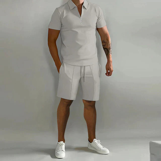 MEN'S QUARTER ZIP POLO AND SHORTS SET