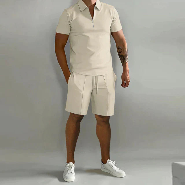 MEN'S QUARTER ZIP POLO AND SHORTS SET