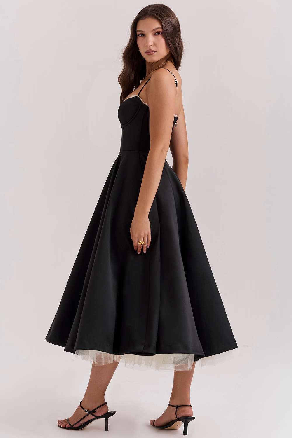 WOMEN'S VINTAGE MIDI DRESS WITH CORSET BODICE