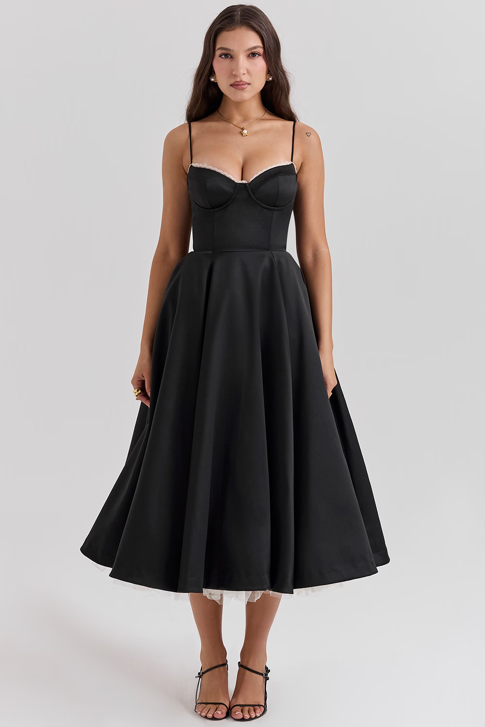 WOMEN'S VINTAGE MIDI DRESS WITH CORSET BODICE