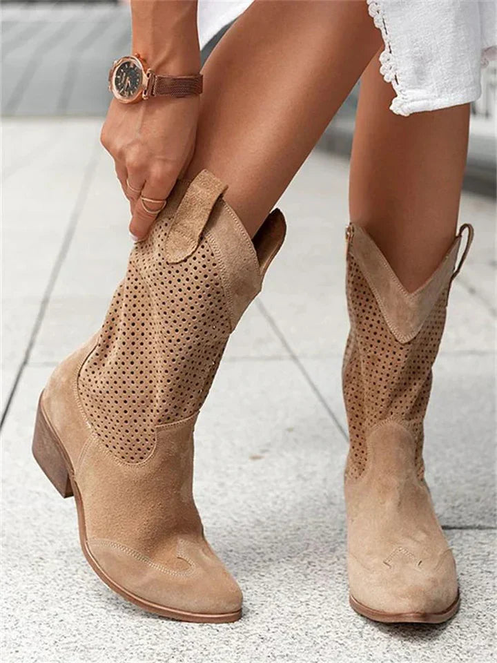 WOMEN'S LEATHER COWBOY BOOTS WITH CUTOUT DESIGN