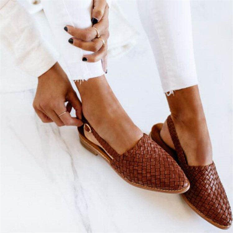 WOMEN'S WOVEN LEATHER SLIP-ON SANDALS WITH STRAP