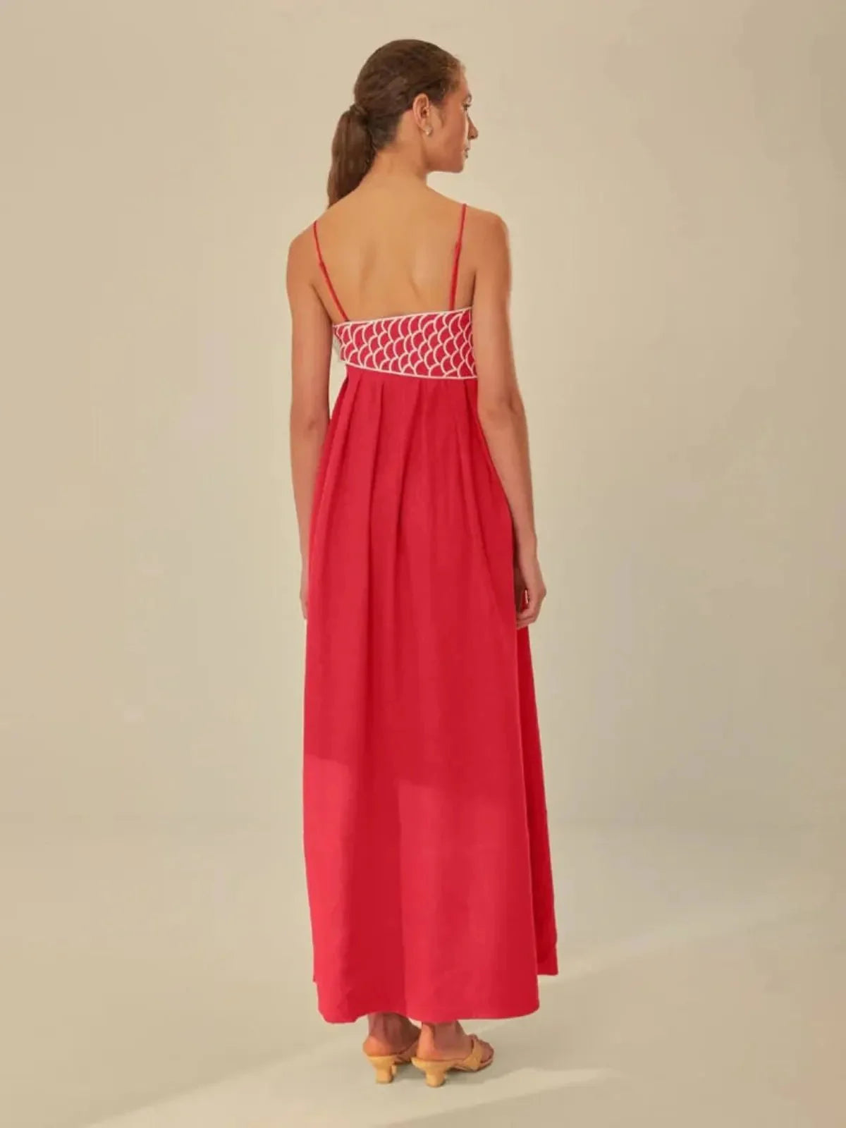 Women's Embroidered Fish Cami Maxi Dress With Semi-sheer Fabric