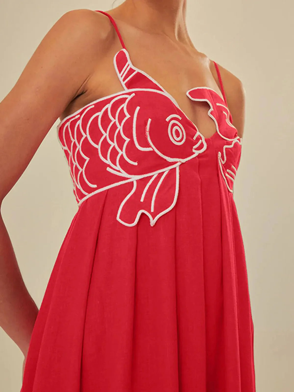 Women's Embroidered Fish Cami Maxi Dress With Semi-sheer Fabric