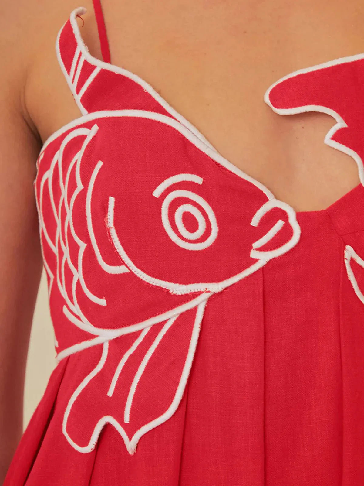Women's Embroidered Fish Cami Maxi Dress With Semi-sheer Fabric