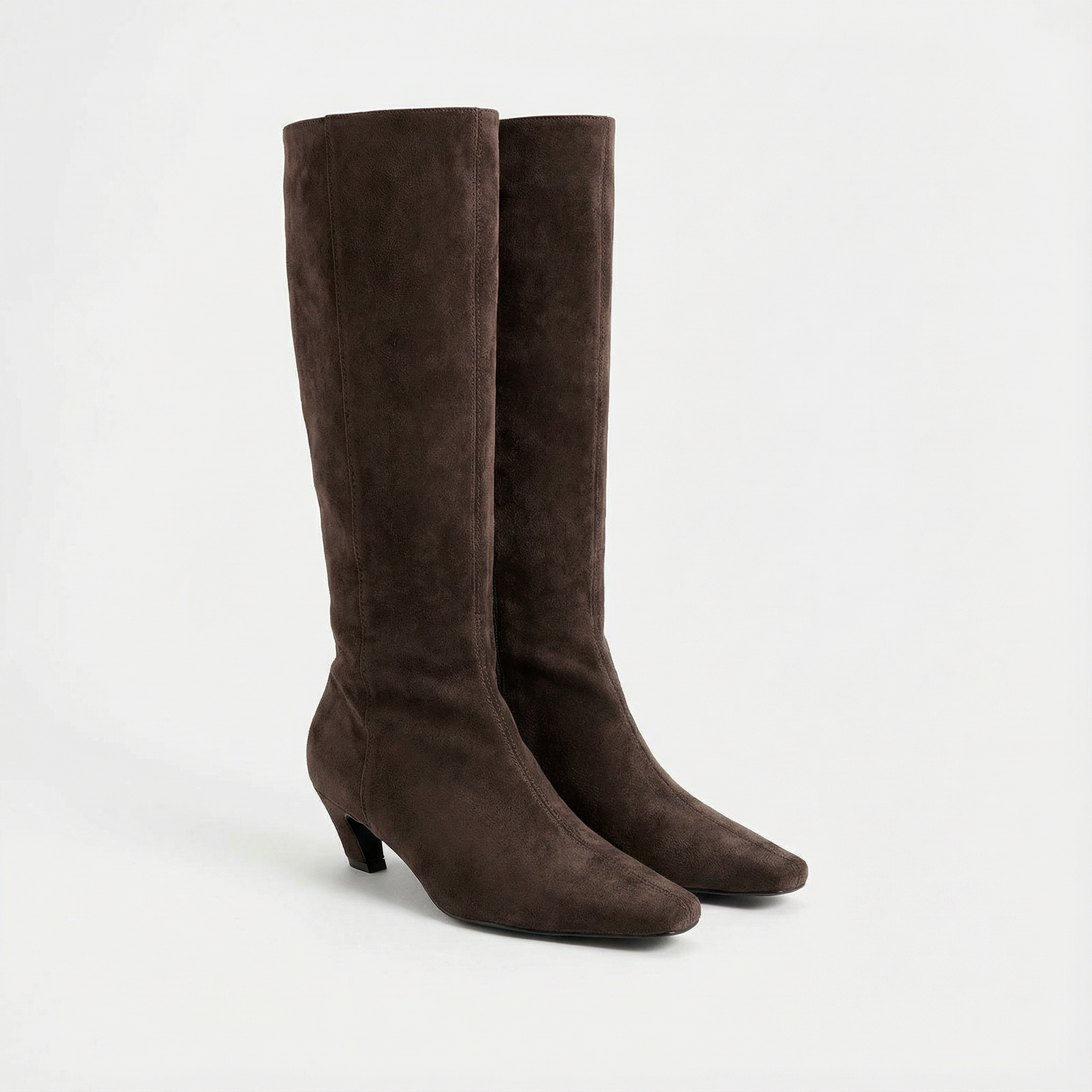Florence | Women's Brown Knee-High Boots With Square Toe And Cone Heel | Elegant