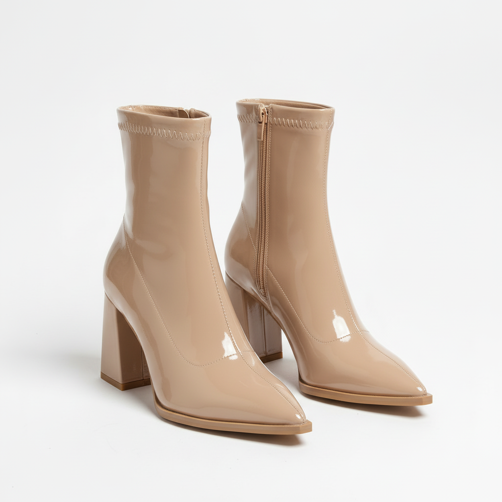Florence | Women's Heeled Ankle Boots With High-Shine Finish And Block Heel | Sleek