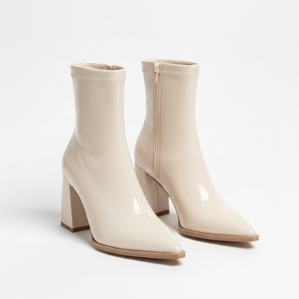 Florence | Women's Heeled Ankle Boots With High-Shine Finish And Block Heel | Sleek