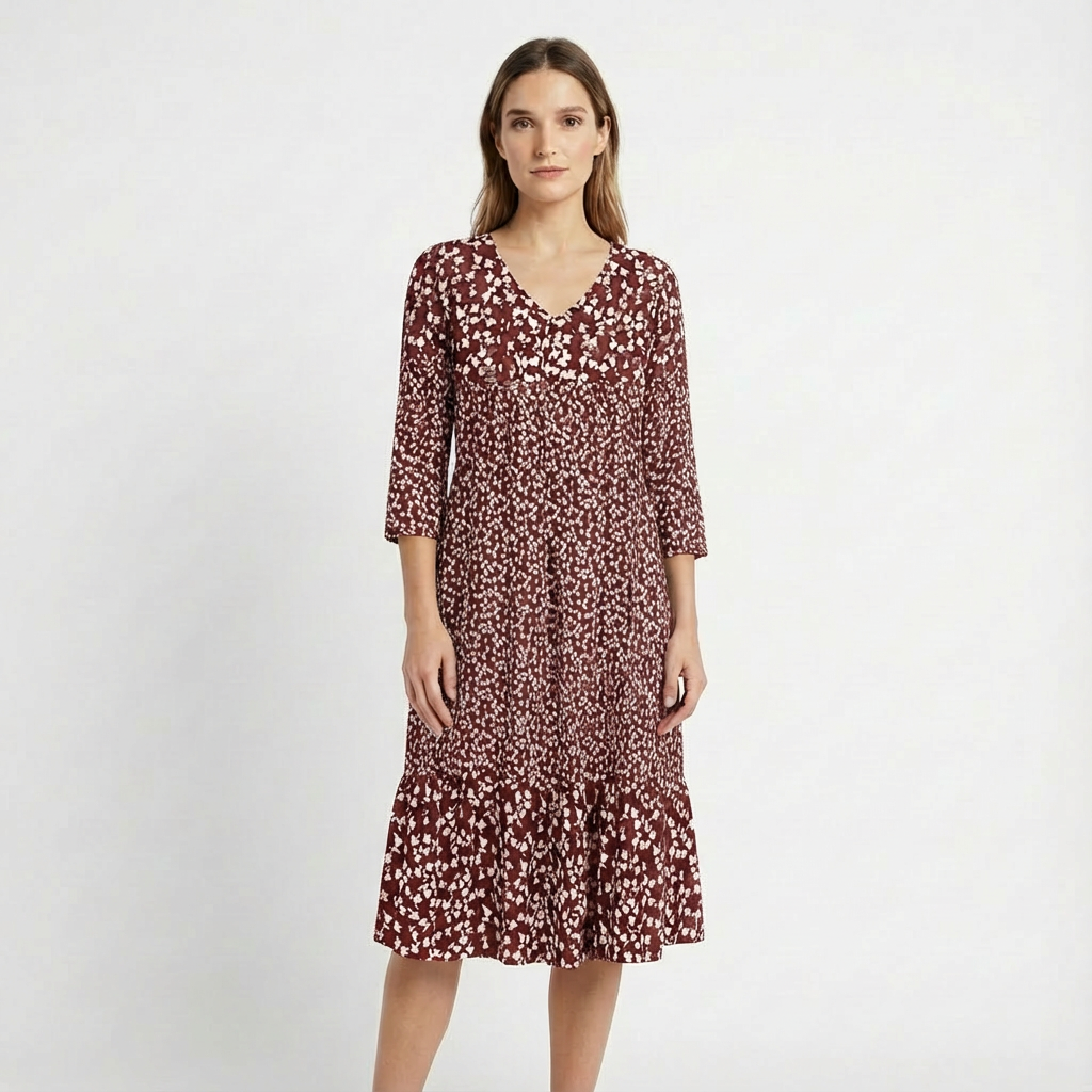 Florence | Women's Midi Dress With Tiered Ruffle And Floral Print | Chic
