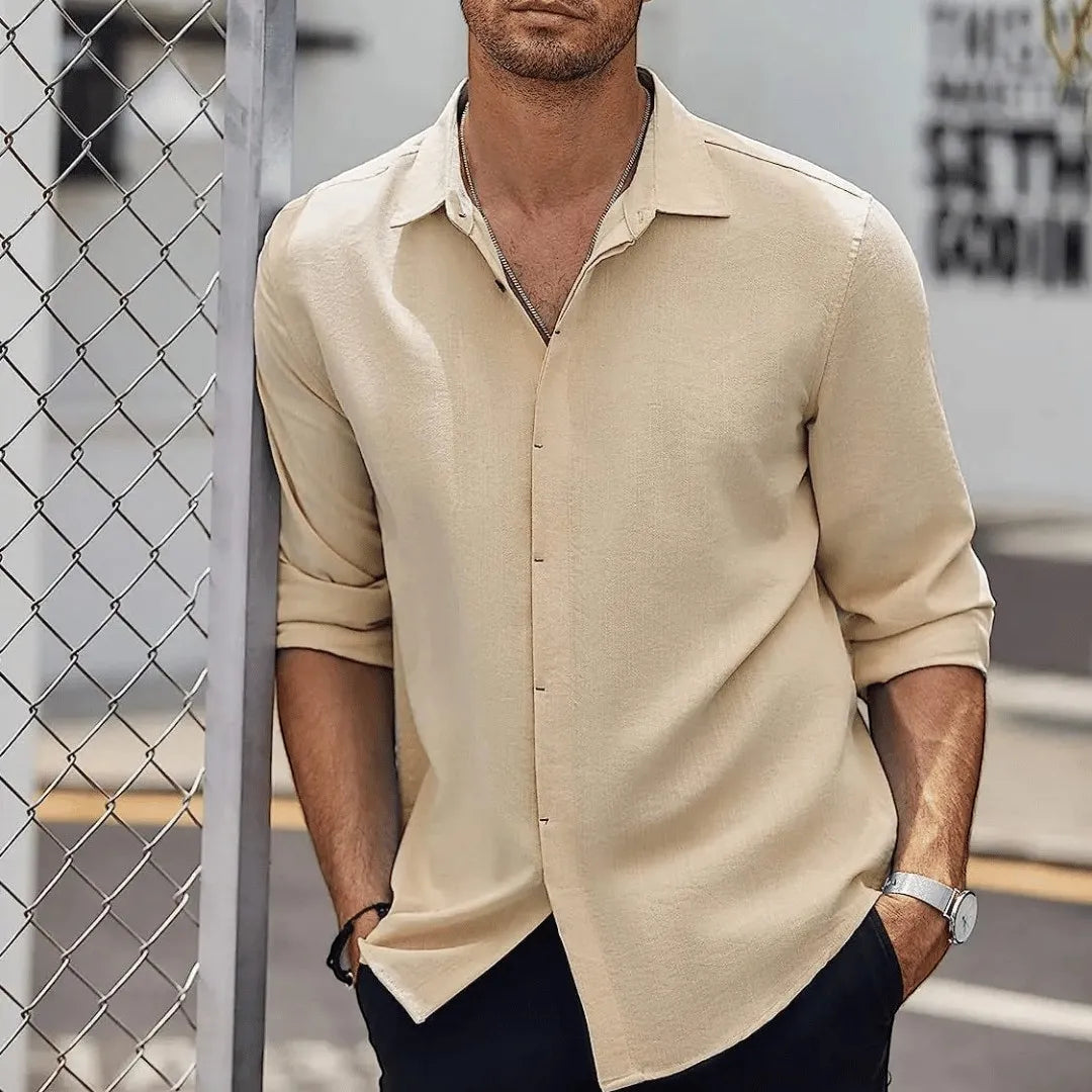 Men's Cotton-linen Casual Shirt With Long Sleeves