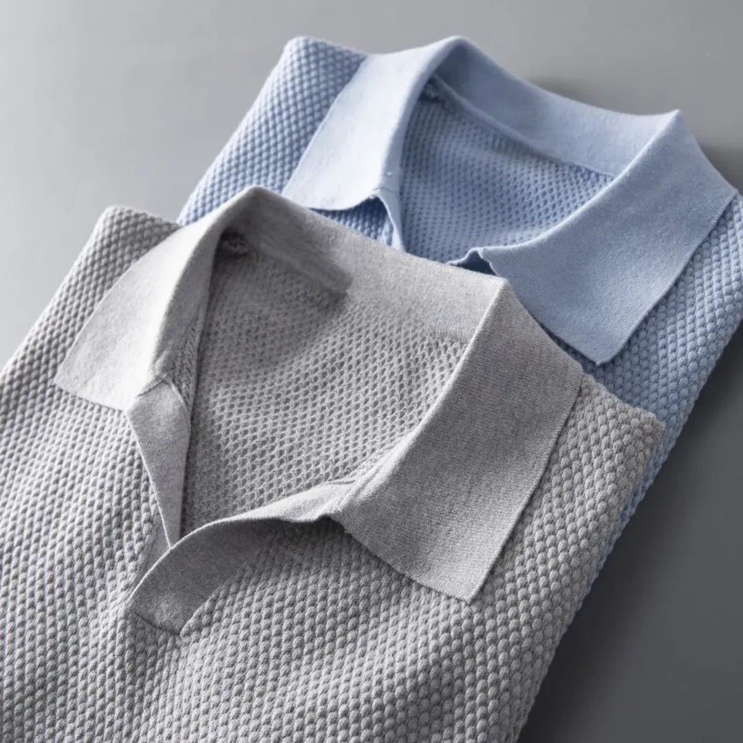 Men's Cotton Waffle Knit Polo Shirt With Short Sleeves