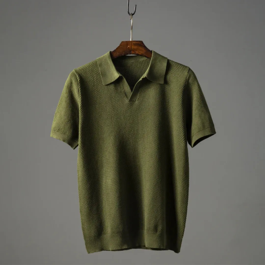 Men's Cotton Waffle Knit Polo Shirt With Short Sleeves