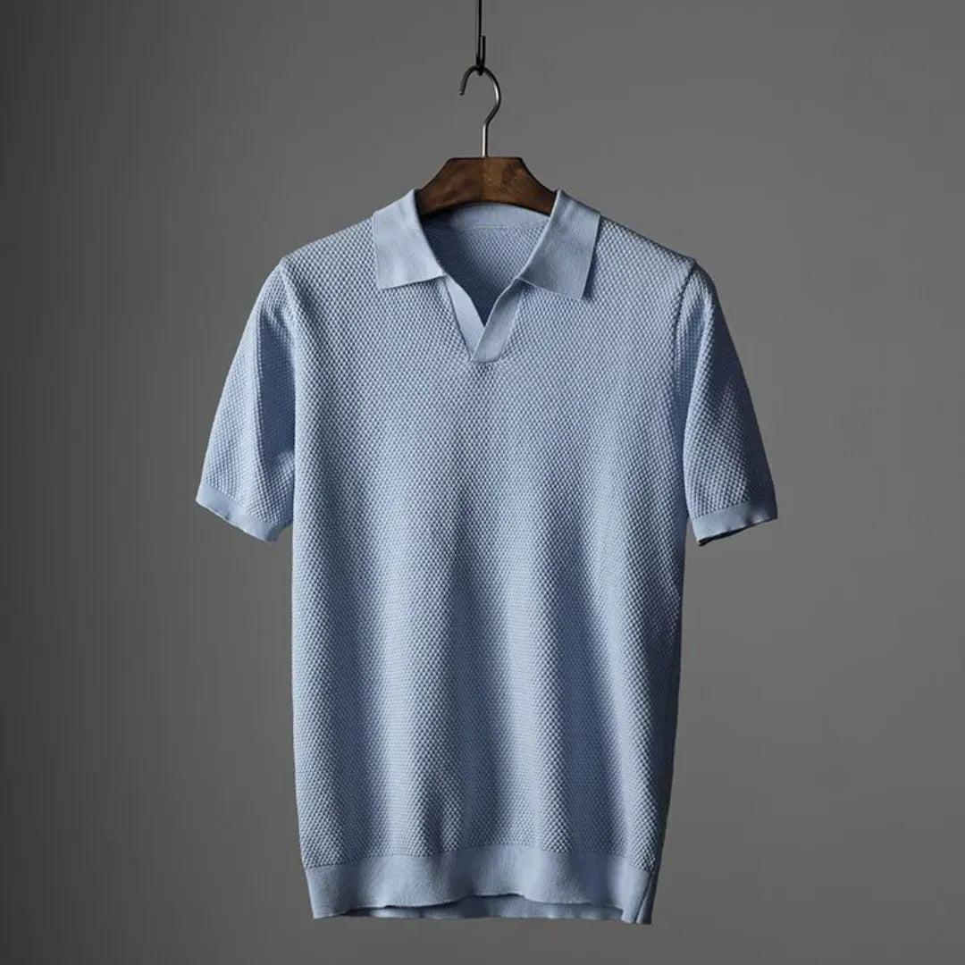 Men's Cotton Waffle Knit Polo Shirt With Short Sleeves