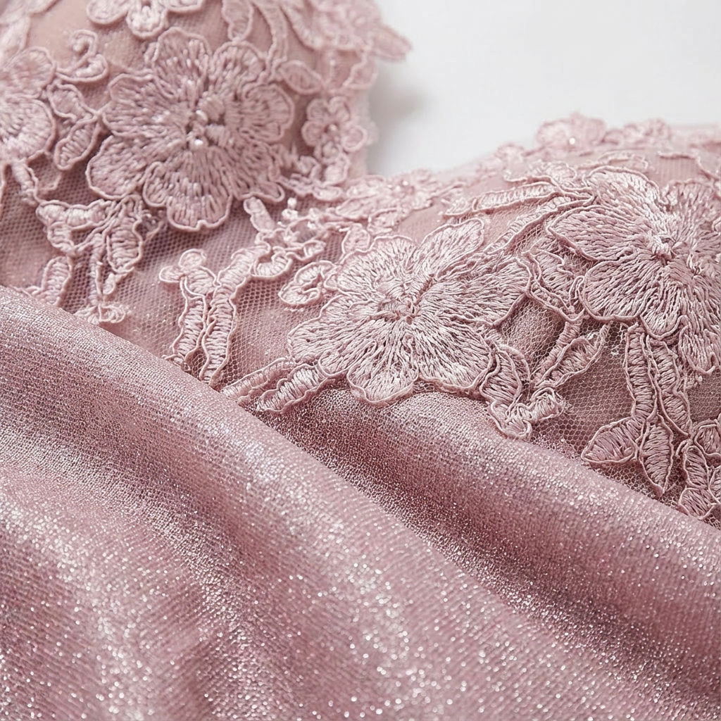 Grace | Women's Pink A-Line Maxi Dress With Lace Detail And Glitter Hem | Elegant