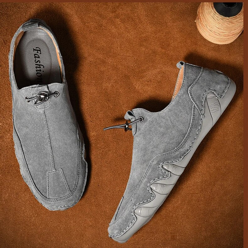 Men's Suede Casual Sneakers With Elastic Lace Closure