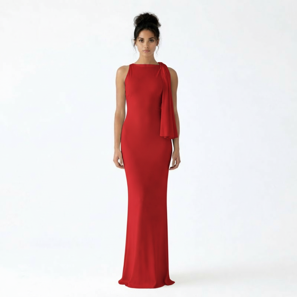 Harper | Women's Maxi Dress With Boat Neckline And Shoulder Drape | Elegant