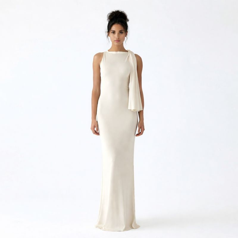 Harper | Women's Maxi Dress With Boat Neckline And Shoulder Drape | Elegant