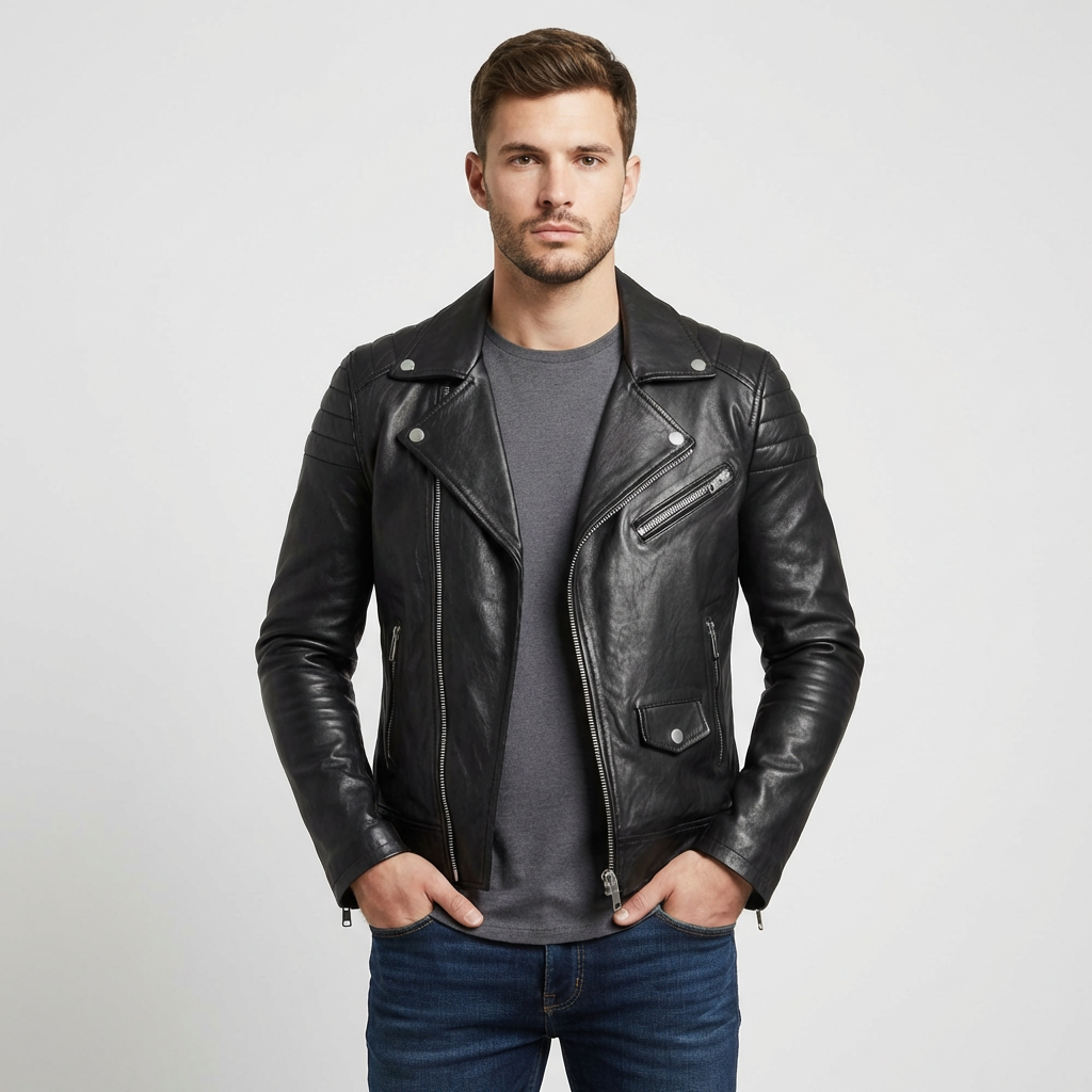 Harry | Men's Biker Jacket With Asymmetric Zip And Multiple Pockets | Edgy