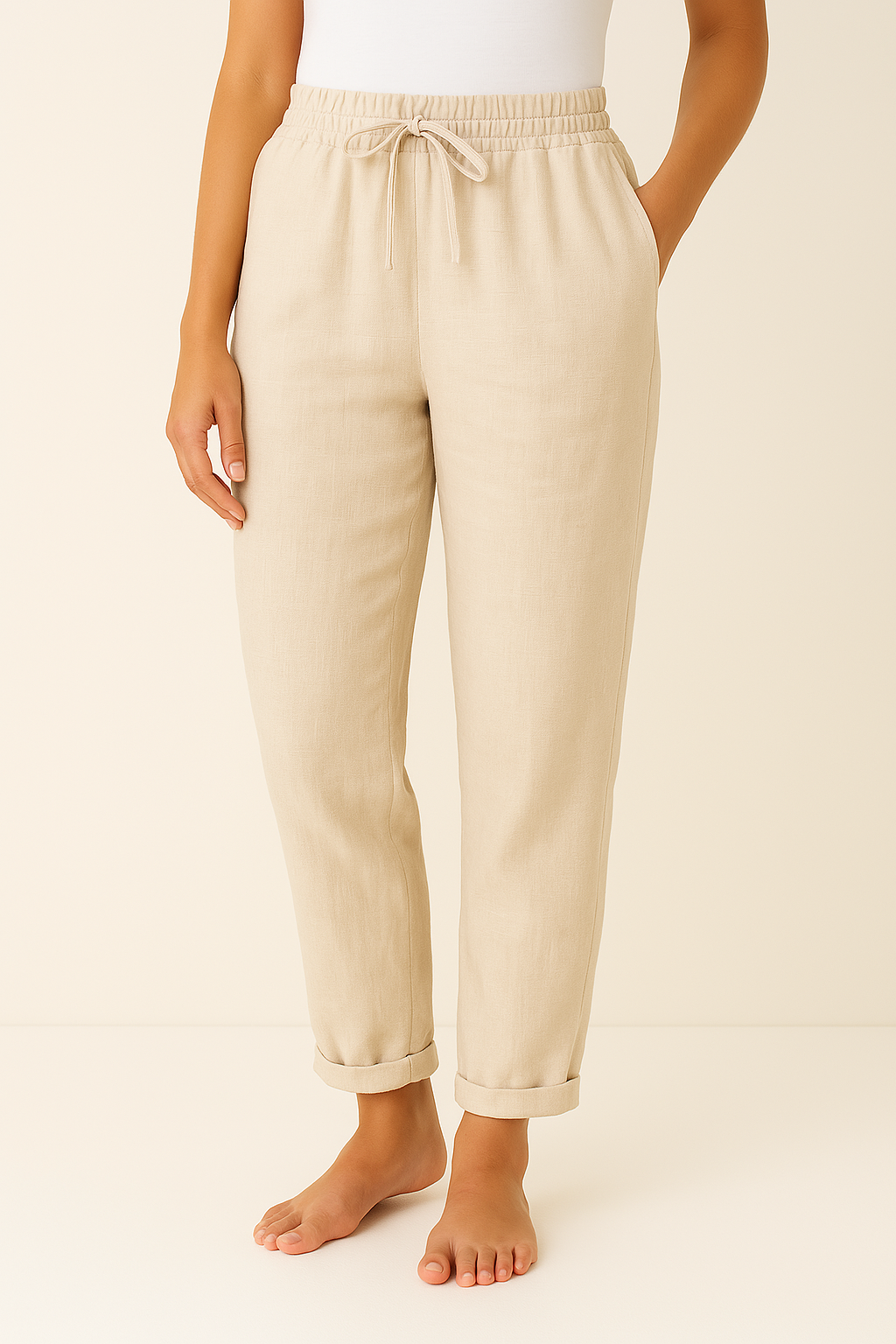 Women's Linen-blend Trousers With Drawstring Waist