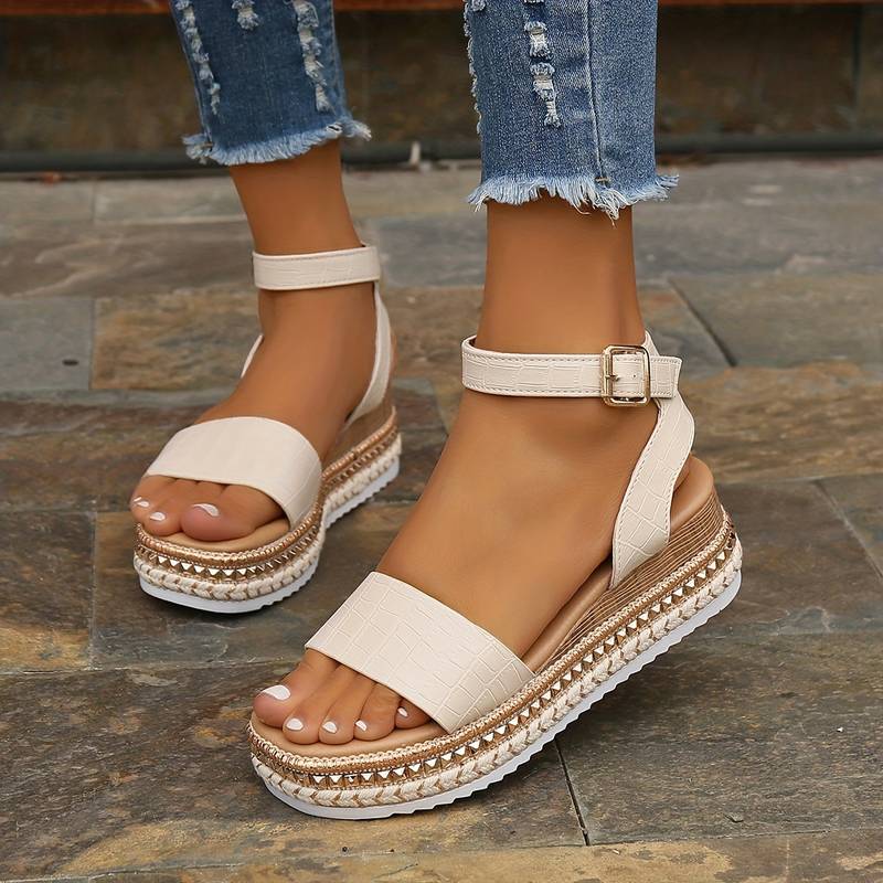 Women's Summer Platform Sandals with Ankle Strap & Textured Sole