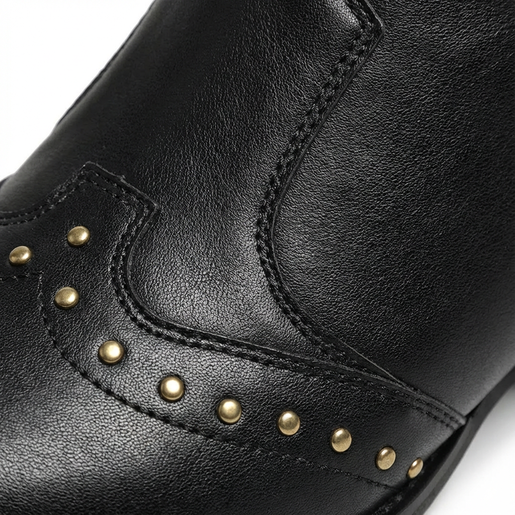Isla | Women's Knee-High Boots With Slouchy Overlay And Stud Detail | Edgy