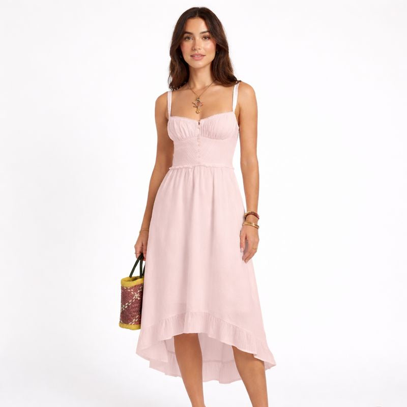 Isla | Women's Midi Dress With Smocked Bodice And Asymmetric Hem | Romantic