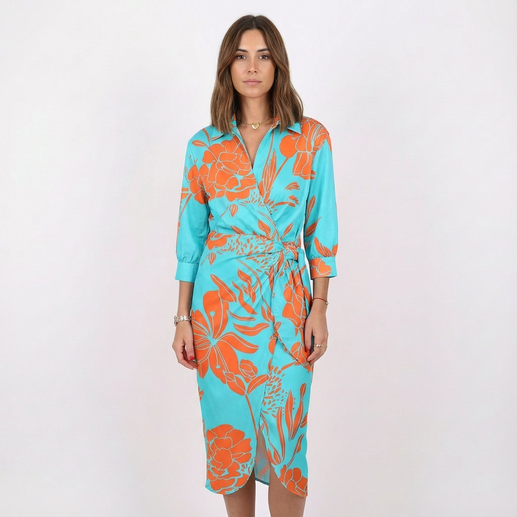 Isla | Women's Wrap Dress With Shirt Collar And Tie Waist | Vibrant