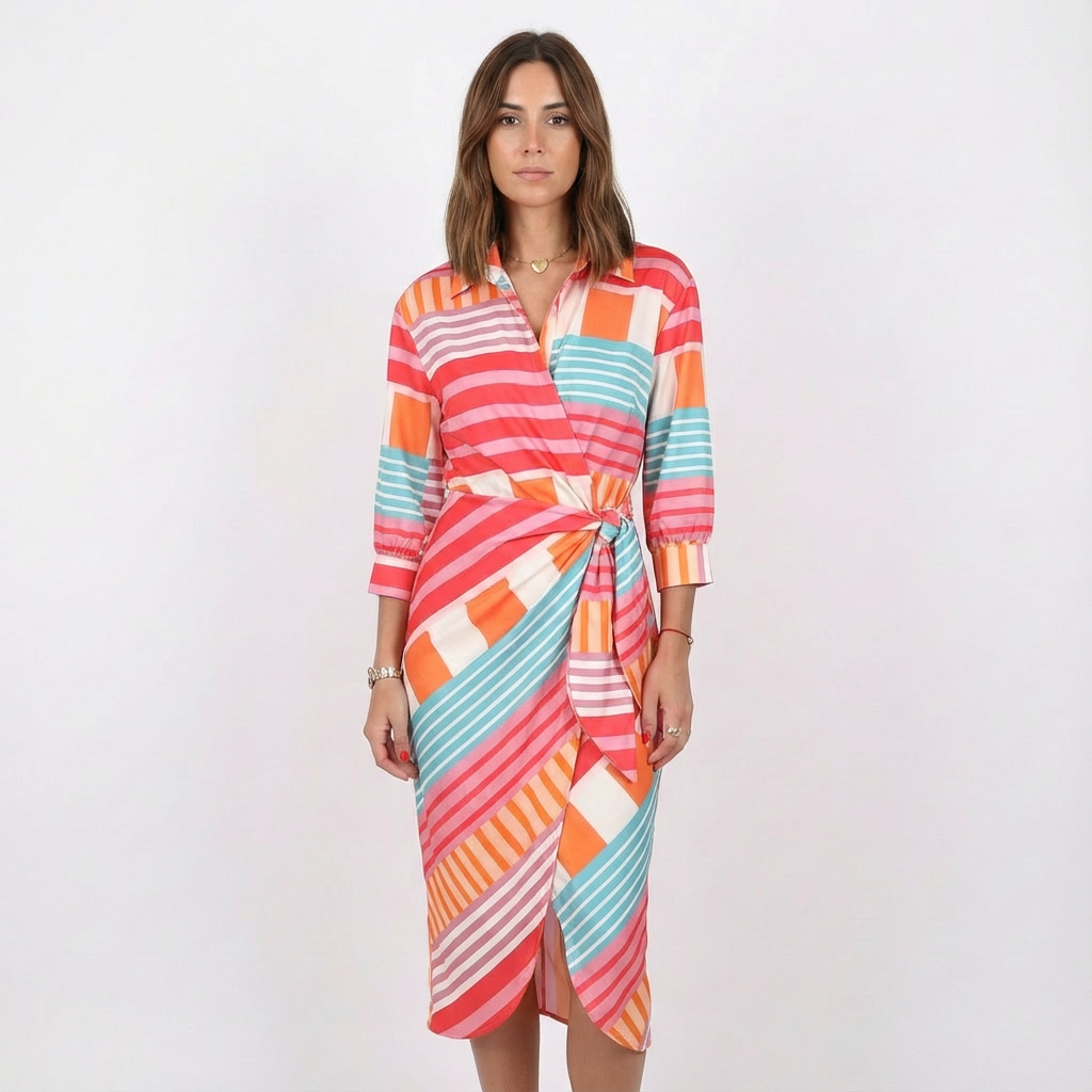 Isla | Women's Wrap Dress With Shirt Collar And Tie Waist | Vibrant