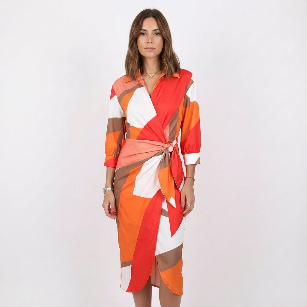 Isla | Women's Wrap Dress With Shirt Collar And Tie Waist | Vibrant