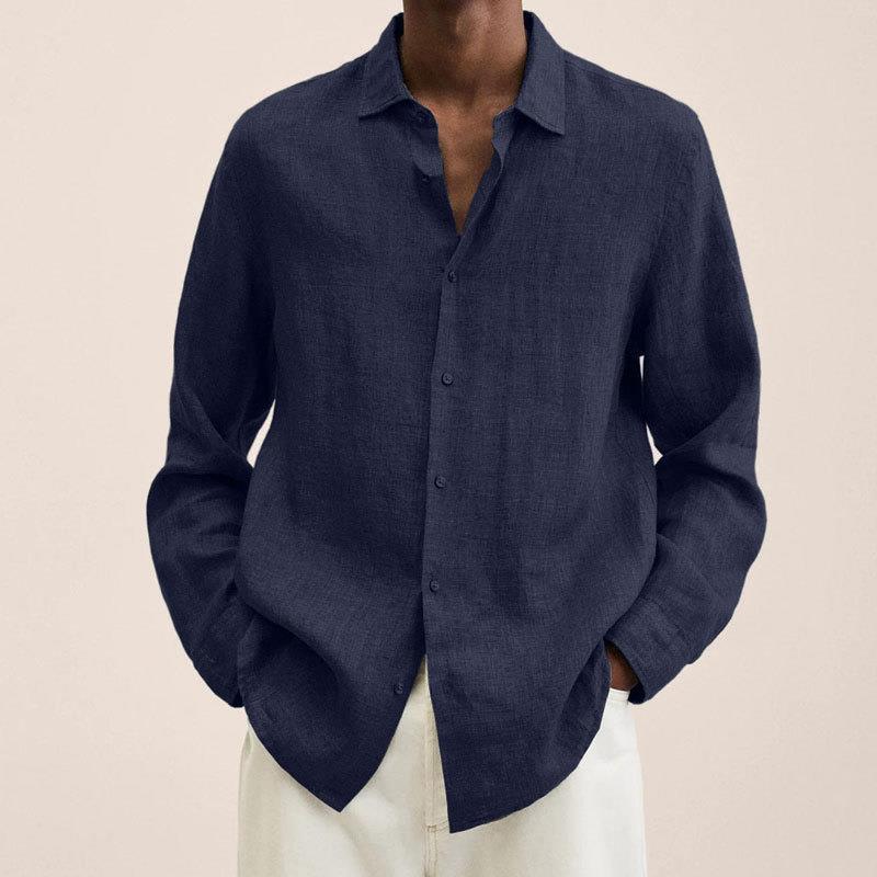 MEN'S LINEN LONG SLEEVE SHIRT WITH BUTTON DOWN COLLAR