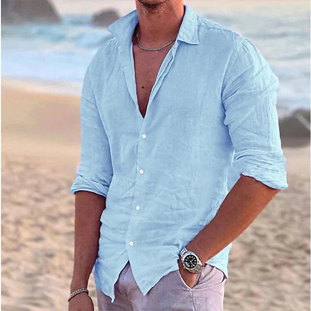 MEN'S LINEN RELAXED FIT SHIRT WITH LONG SLEEVES