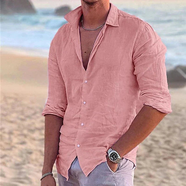 MEN'S LINEN RELAXED FIT SHIRT WITH LONG SLEEVES