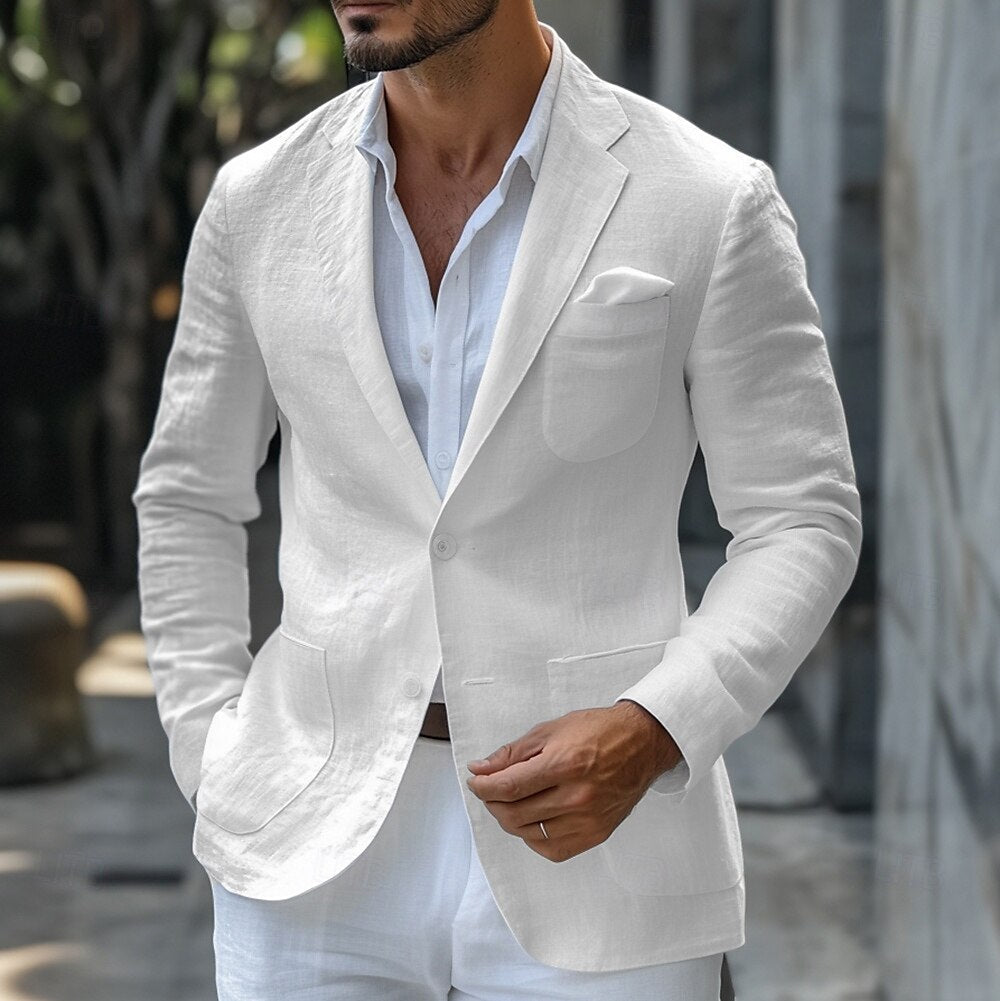 MEN'S LINEN BLAZER JACKET WITH NOTCH LAPEL