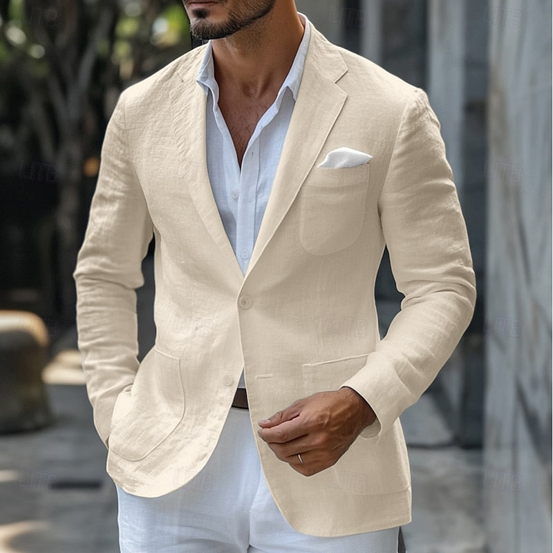 MEN'S LINEN BLAZER JACKET WITH NOTCH LAPEL