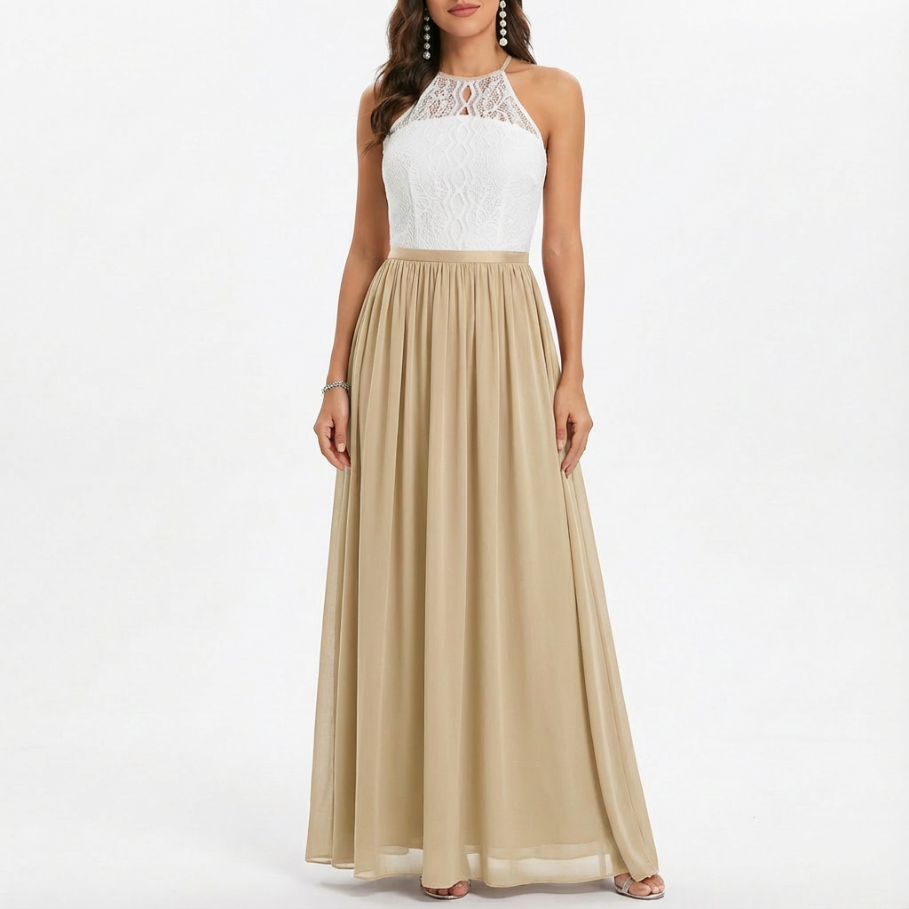 Ivy | Women's Maxi Dress With Halter Neckline And Contrast Skirt | Elegant