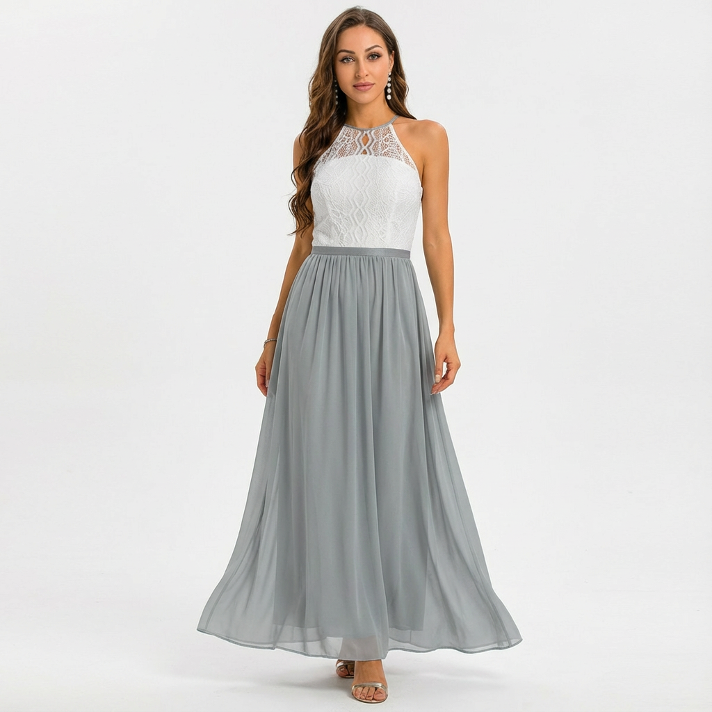 Ivy | Women's Maxi Dress With Halter Neckline And Contrast Skirt | Elegant