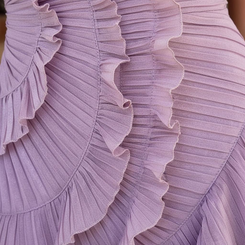 Ivy | Women's Purple Ruffle Maxi Dress With Halter Neckline And Pleated Hem | Elegant