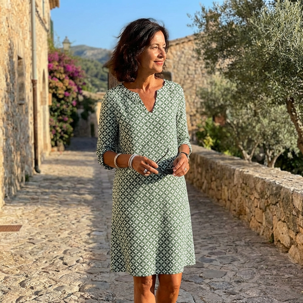 Ivy | Women's Shift Dress With V-Neck And Three-Quarter Sleeves | Relaxed