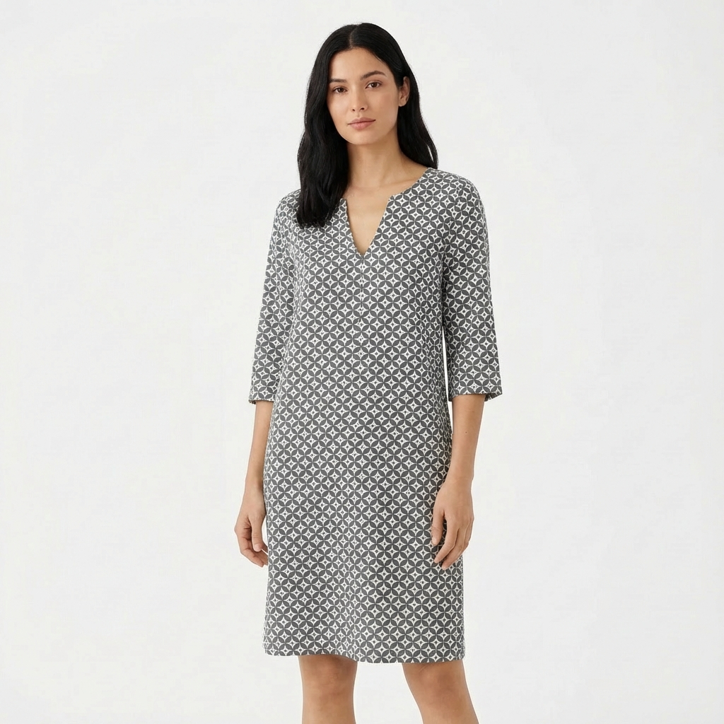 Ivy | Women's Shift Dress With V-Neck And Three-Quarter Sleeves | Relaxed