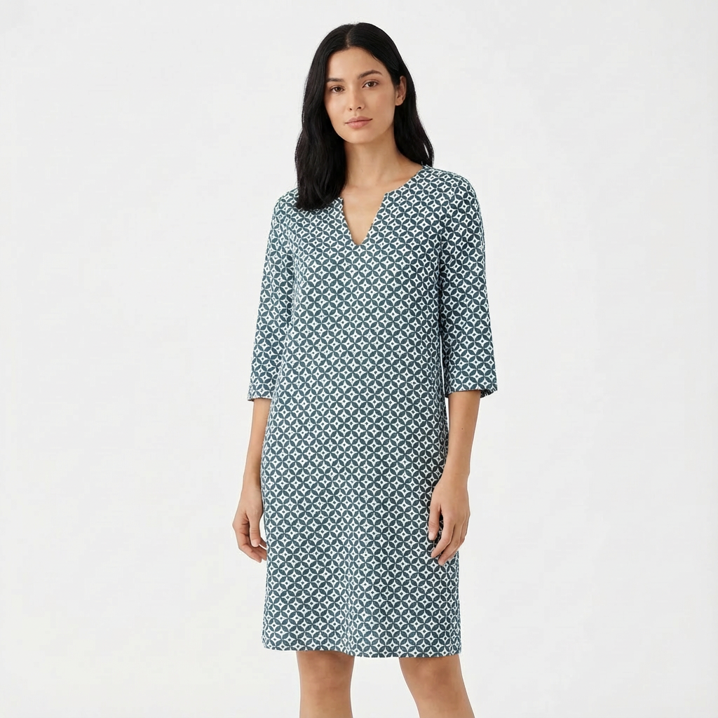 Ivy | Women's Shift Dress With V-Neck And Three-Quarter Sleeves | Relaxed