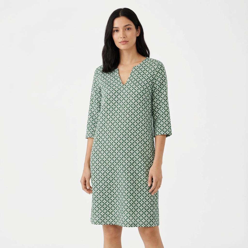 Ivy | Women's Shift Dress With V-Neck And Three-Quarter Sleeves | Relaxed