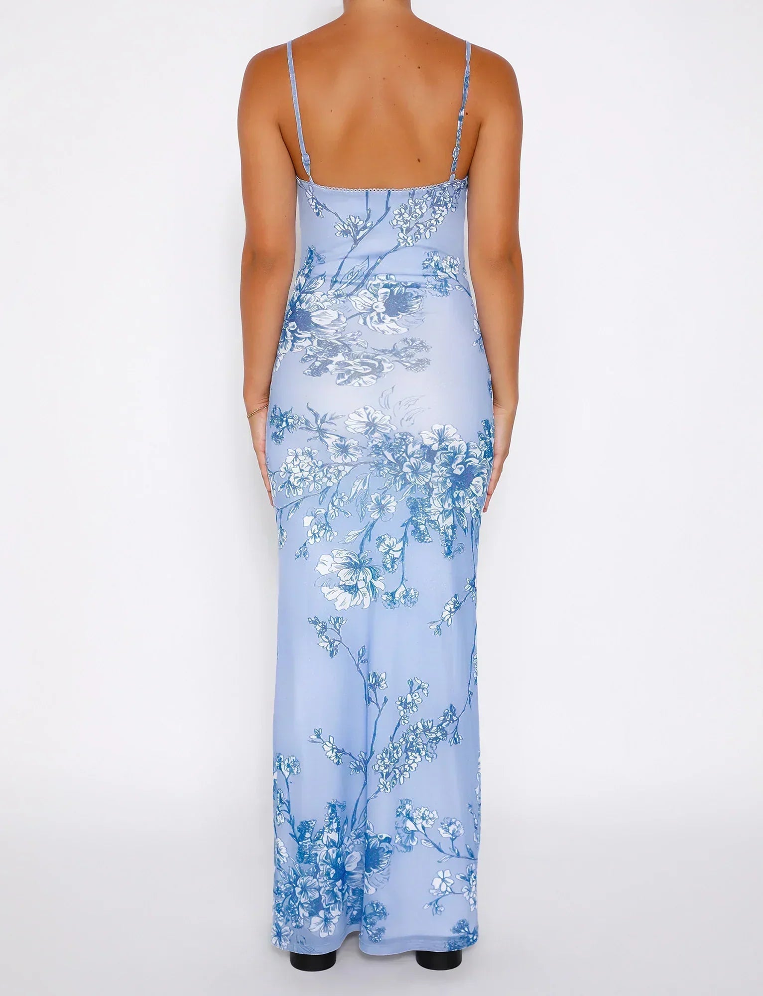 Women's Floral Bodycon Maxi Dress With Spaghetti Straps